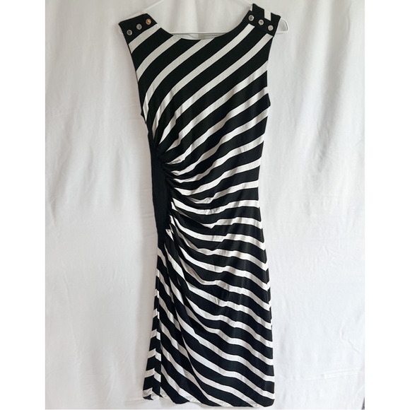 White House Black Market (WHBM) Sleeveless Striped Ruched Sheath Dress - Size 2 - Picture 1 of 4